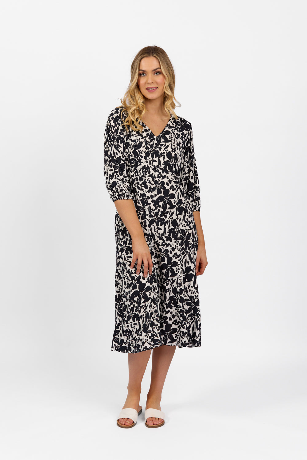 Vassalli V Neck Dress with Elbow Length Sleeve