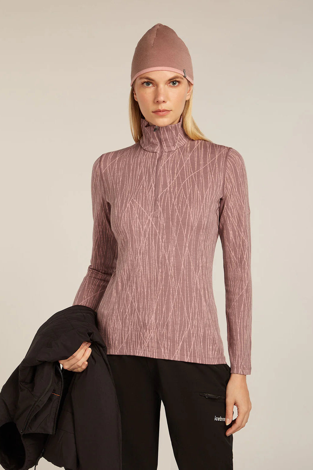 Icebreaker W Merino 260 Tech Vertex LS Half Zip Delta Lines AOP
