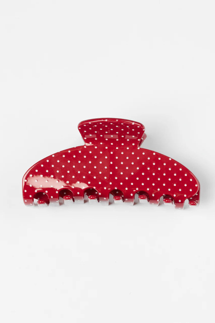 Stella + Gemma Hair Claw Red with Mini White Dots