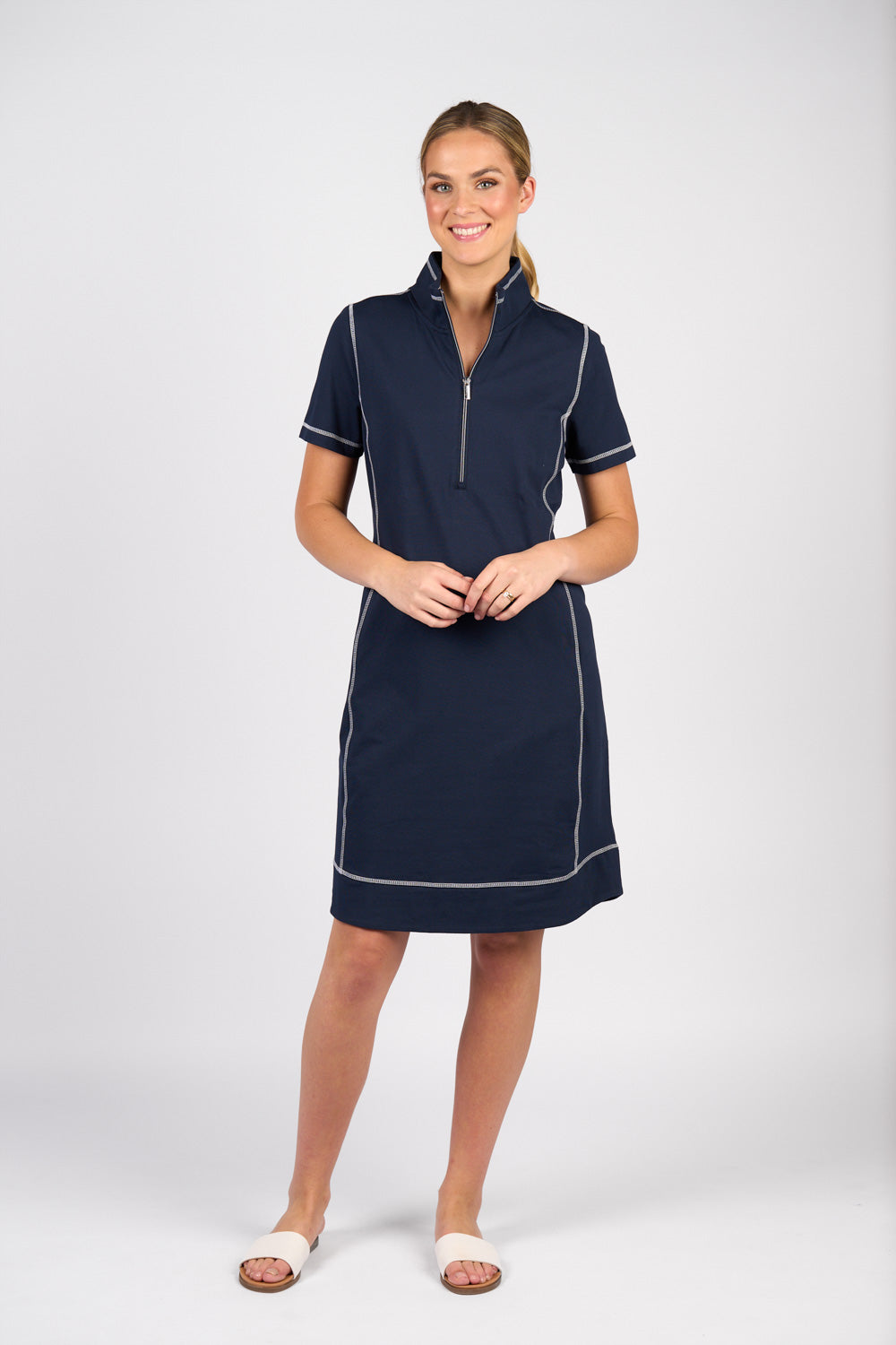 Vassalli Short Sleeve Contrast Stitch Knit Dress