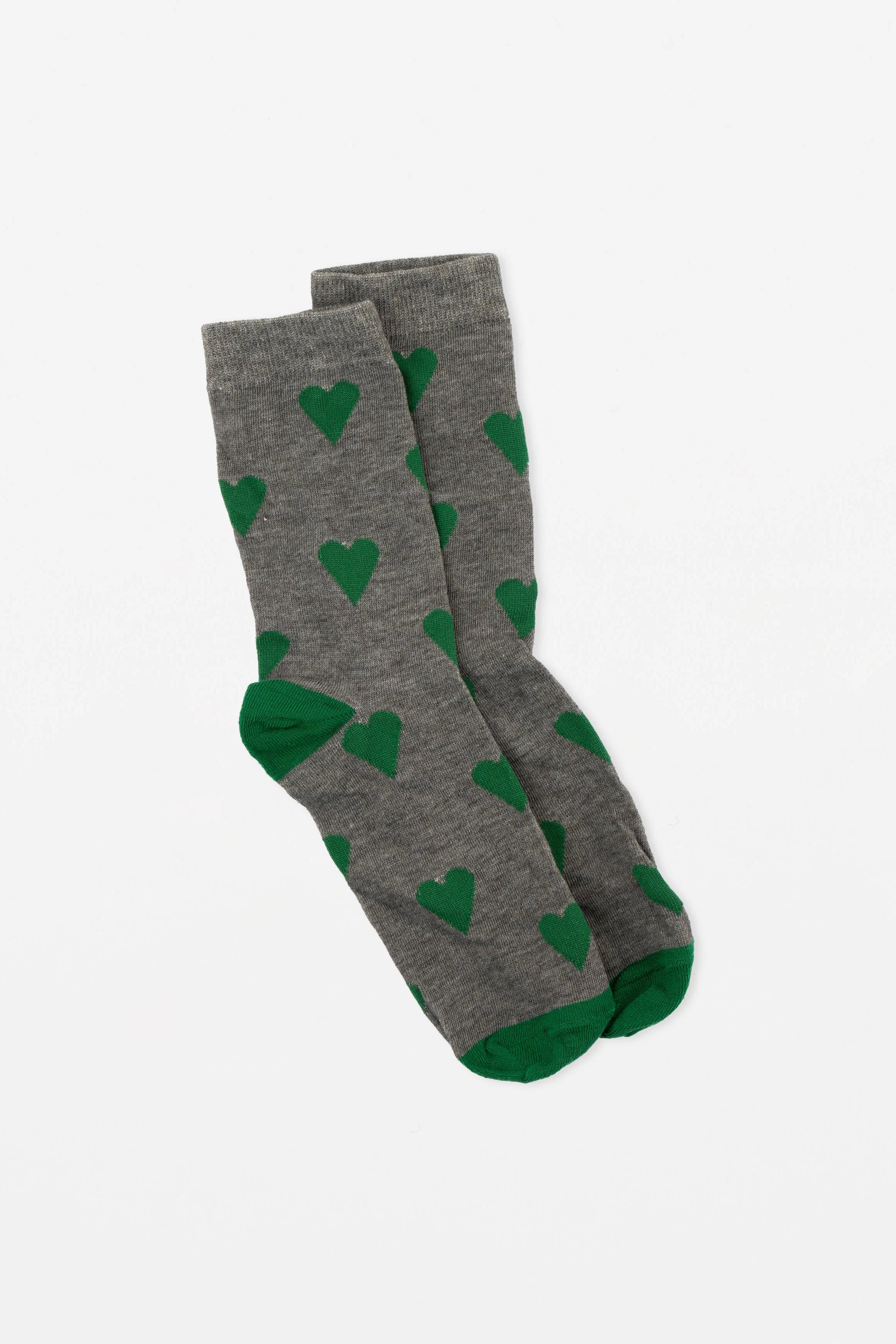 Stella & Gemma Sock Grey with Emerald Hearts