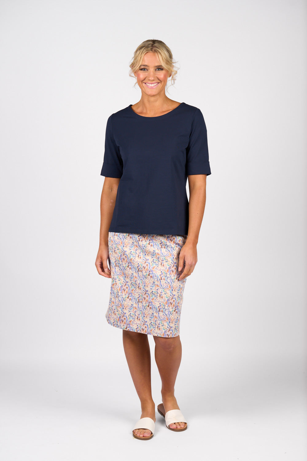 Vassalli Boat Neck Top with Cuffed Sleeve