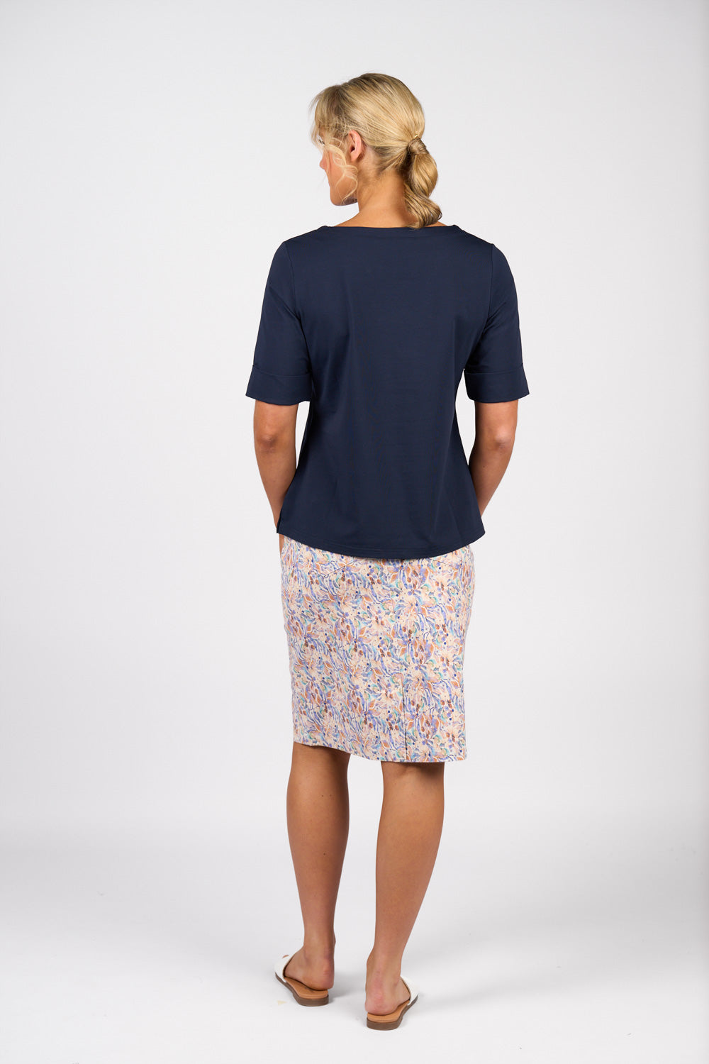 Vassalli Boat Neck Top with Cuffed Sleeve