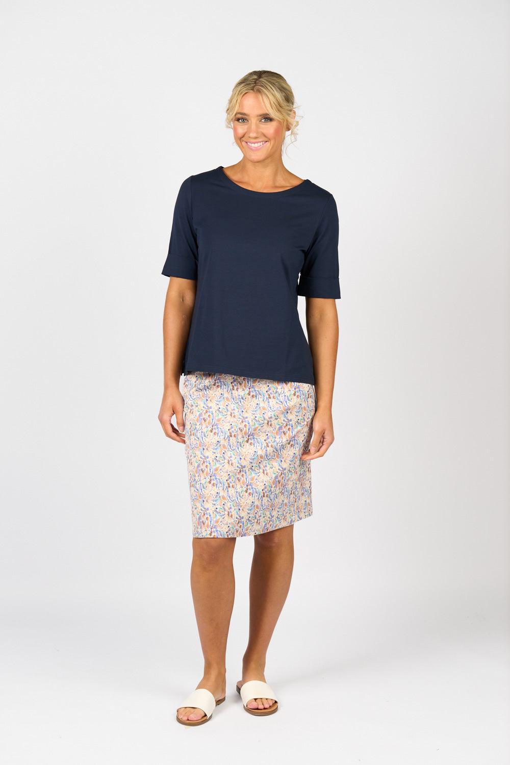 Vassalli Boat Neck Top with Cuffed Sleeve
