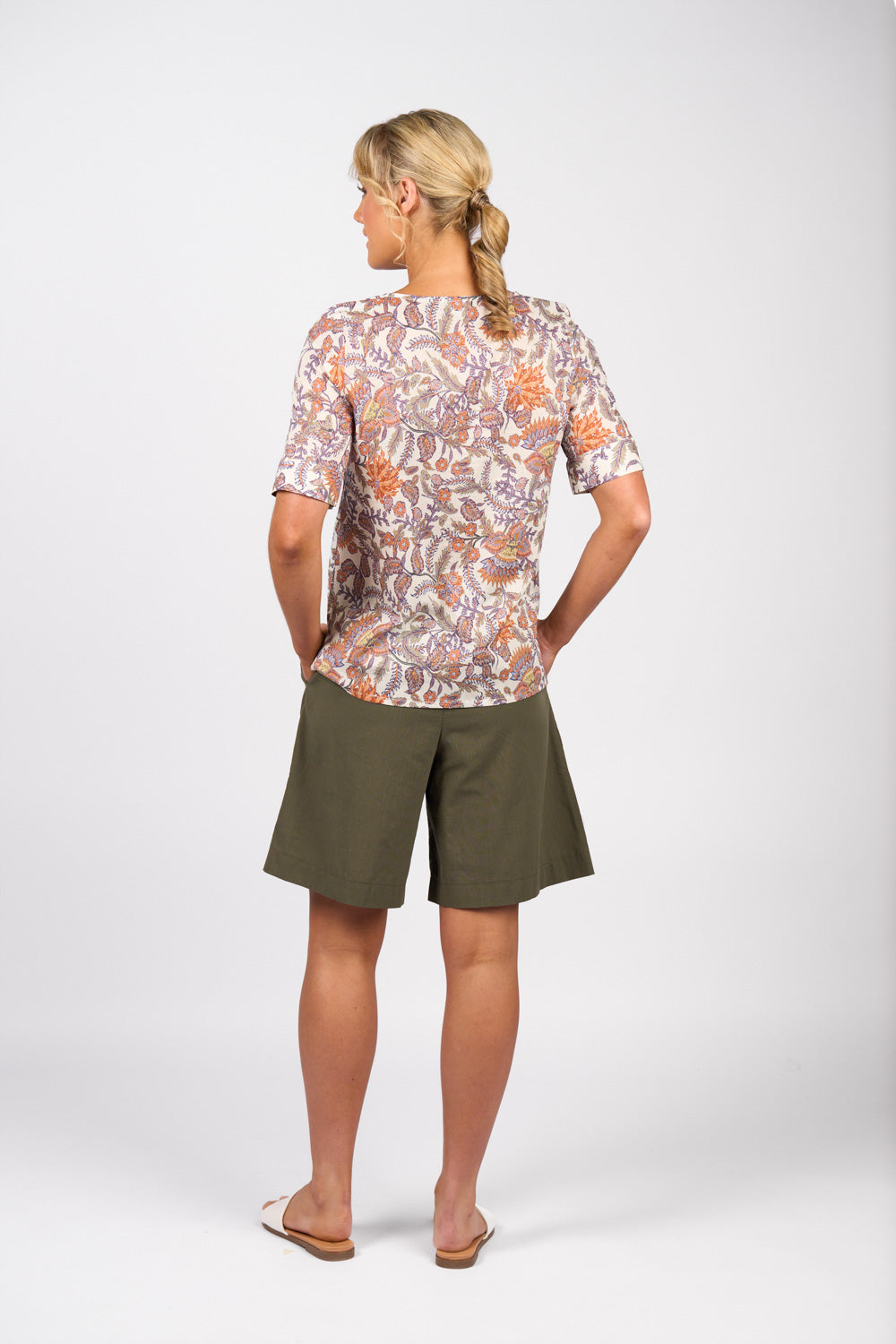 Vassalli Round Neck Top with Elbow Length Sleeve