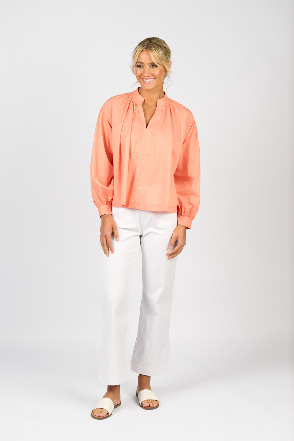 Vassalli Stitched Collar & Placket Shirt with Balloon Sleeve