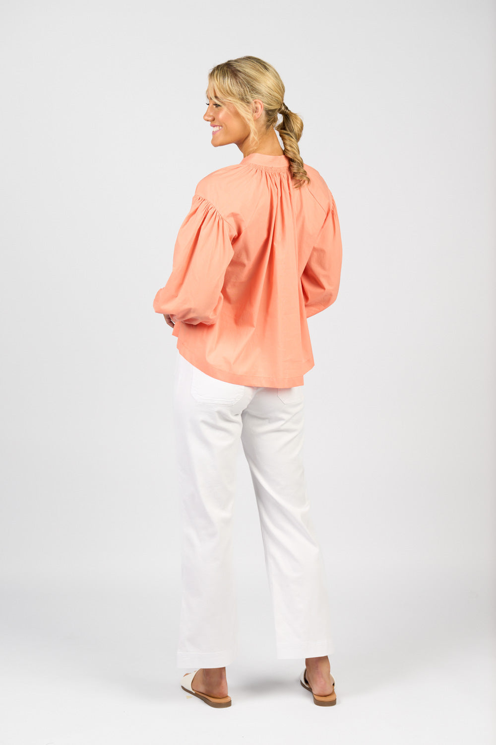 Vassalli Stitched Collar & Placket Shirt with Balloon Sleeve