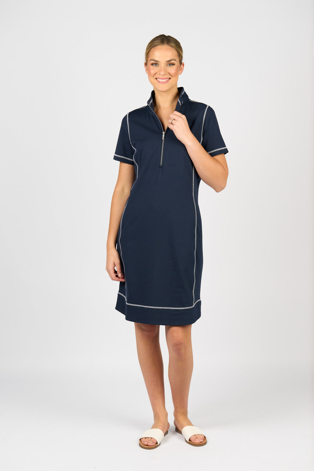 Vassalli Short Sleeve Contrast Stitch Knit Dress